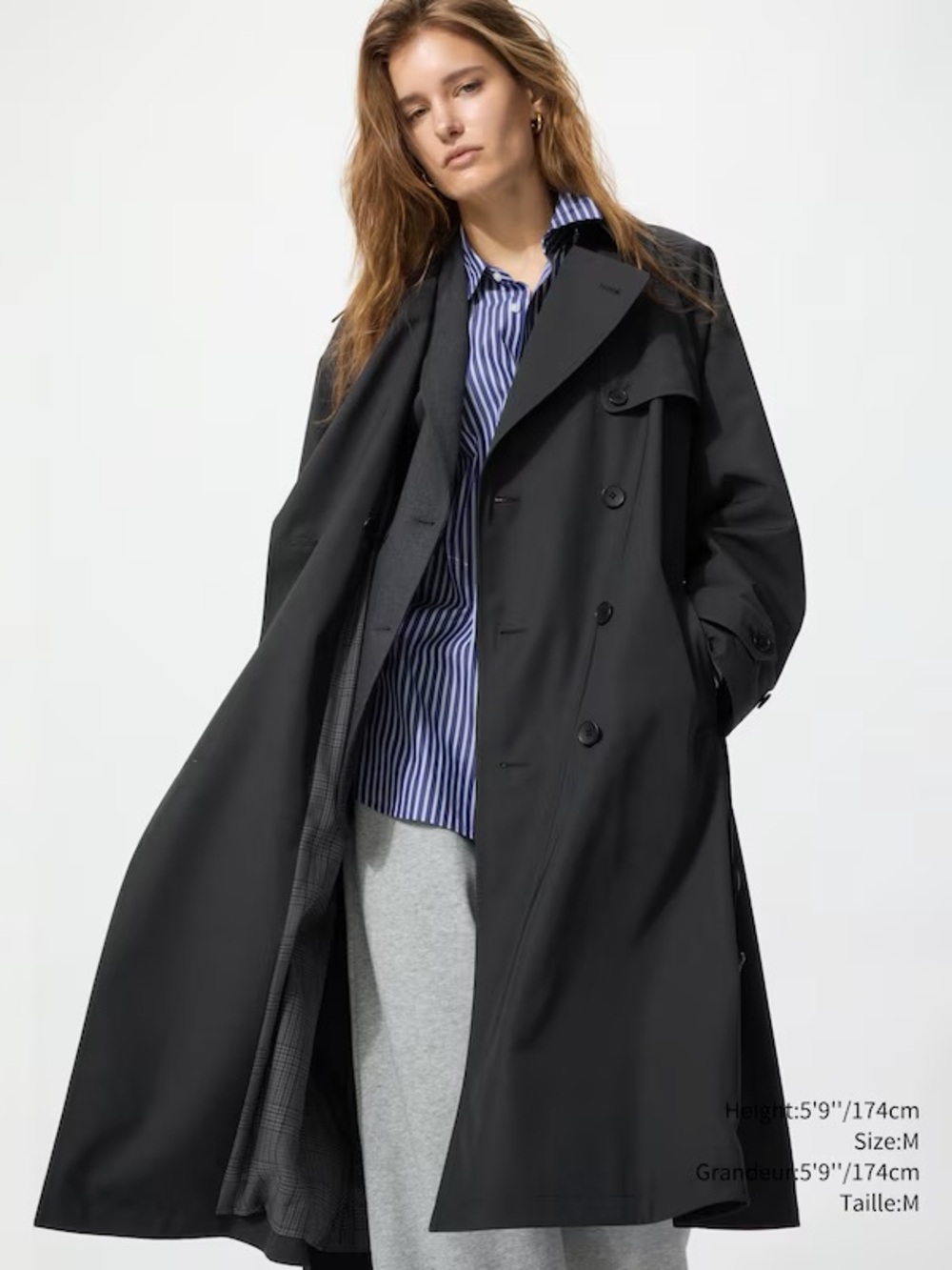 Uniqlo Black Double-Breasted Trench Coat